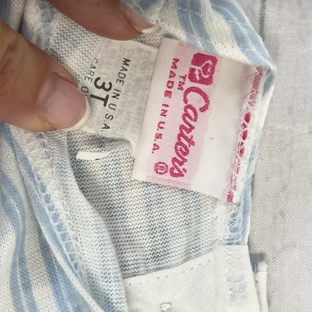 Vintage Carter's Girl's Dress size 3T Blue Pink Stripes Dots Ruffles Stretch
